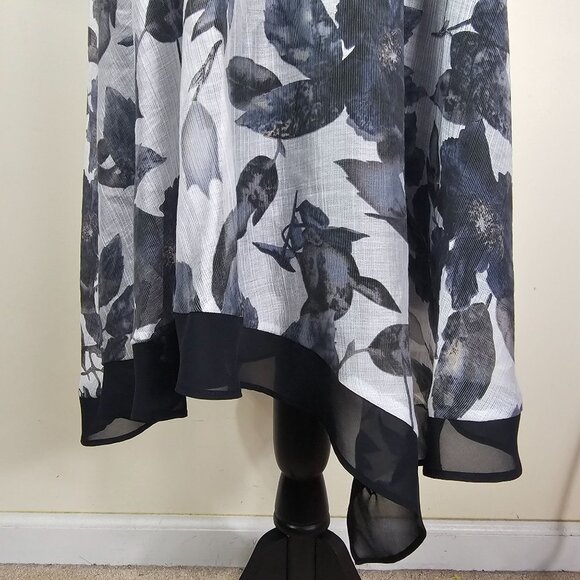 Adrianna Papell Black & Gray Floral Sleeveless Midi Dress Sz 14 Asymmetrical Hem - Picture 5 of 14